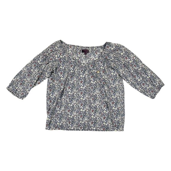 J Crew Liberty Art Fabrics Size S Junes Meadow Blue Floral Peasant Cotton Top - Picture 1 of 7